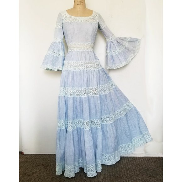 Drop-Dead-Gorgeous!! VTG Prairie Boho Peasant Dress 1970's - Picture 2 of 13